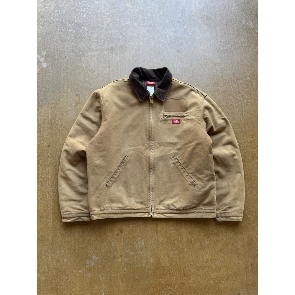 Dickies Tan Detroit Fleece Lined Zip Up Work Duck Canvas Jacket Heavyweight XL